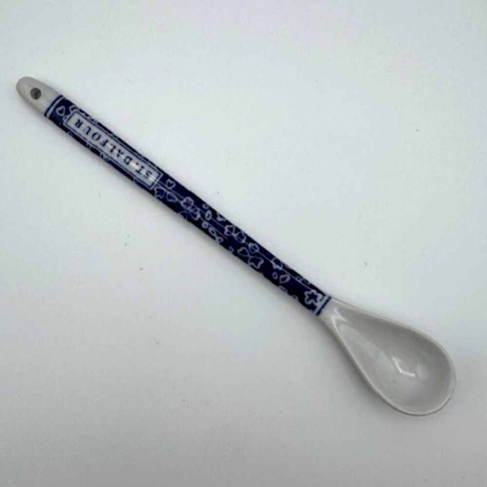 Vintage St Dalfour Ceramic Spoon Blue White Porcelain Jam Spoon Floral France
